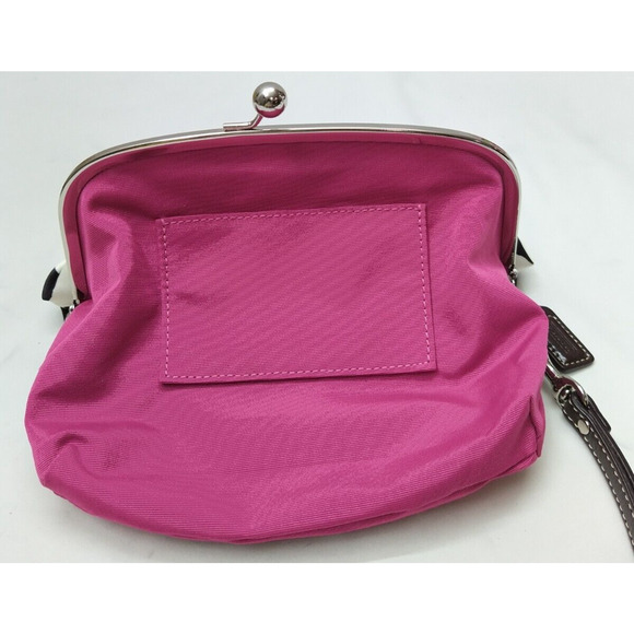 Coach Black White Satin Zebra Printed Kisslock Framed Wristlet - Wallet - Picture 12 of 15